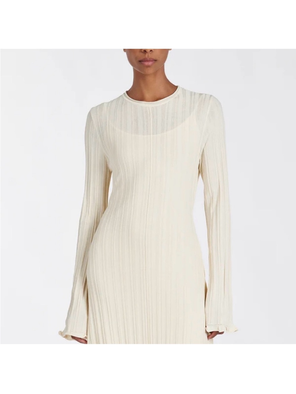 DISSH Cream Ribbed Long Sleeve Midi Dress